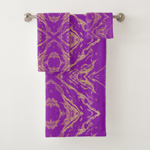 Elegant Gold Marble pattern on purple Bath Towel Set