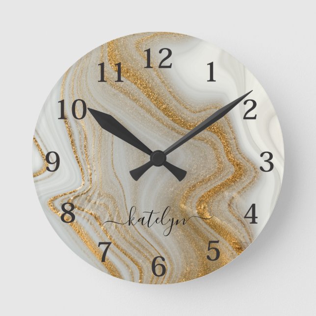 Elegant Gold Marble Round Clock (Front)