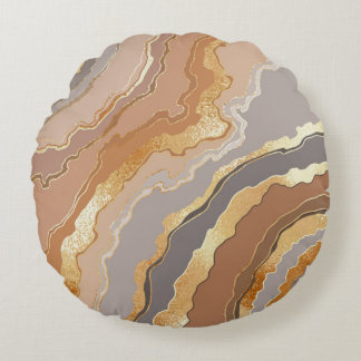 Elegant Gold Marble: Stylised Background. Round Cushion