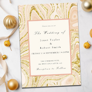 Elegant Gold Marble Swirls Blush Border Wedding  Invitation
