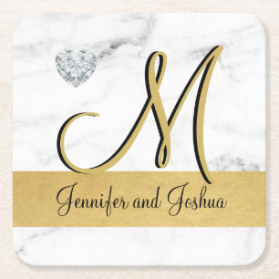 Elegant gold marble wedding gift favours - square paper coaster