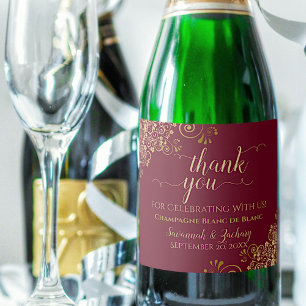 Elegant Gold & Maroon Burgundy Wedding Thank You Sparkling Wine Label