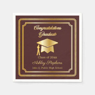 Elegant Gold Maroon Grad Cap Class of 2019 Napkin