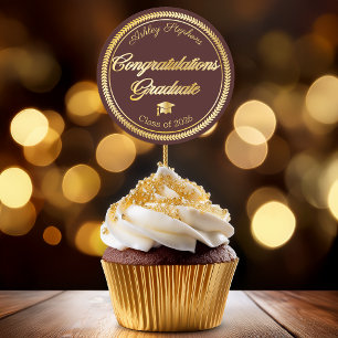 Elegant Gold   Maroon Grad Cap Class of 2023 Classic Round Sticker