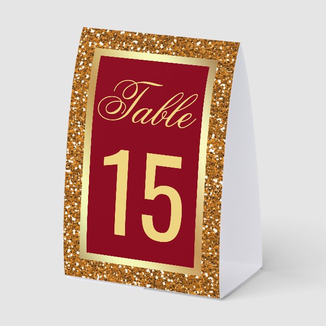 Elegant Gold Maroon Red Wedding Table Number (Front)
