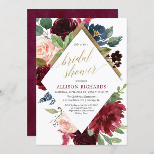 Elegant gold marsala burgundy pink bridal shower invitation