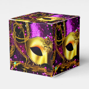 Elegant Gold Mask Cube Favour Box