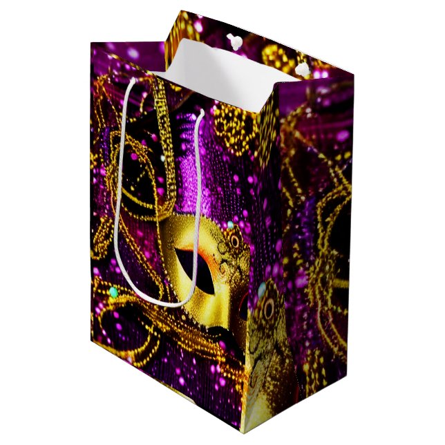 Elegant Gold Mask Medium Gift Bag (Front Angled)