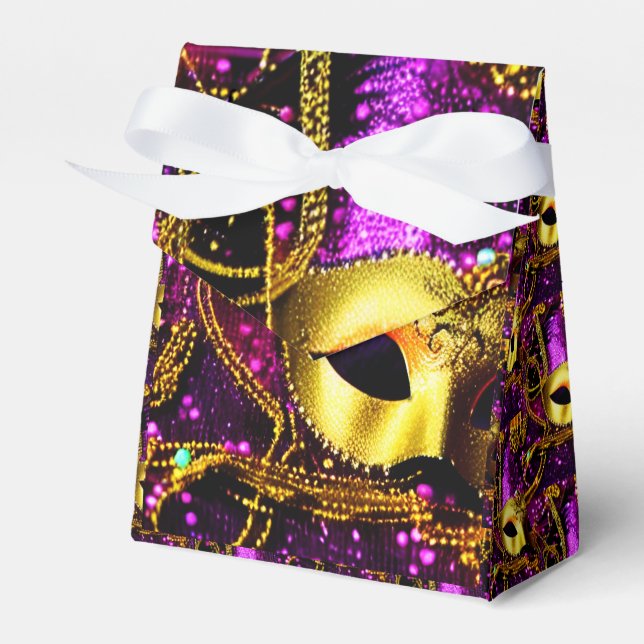 Elegant Gold Mask Tent Favour Box (Front Side)