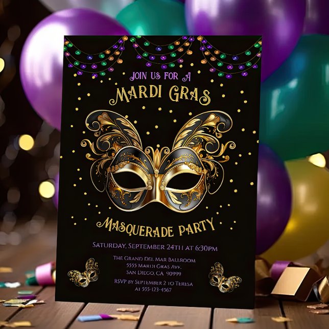 Elegant gold masquerade mask Mardi Gras party Invitation (Creator Uploaded)