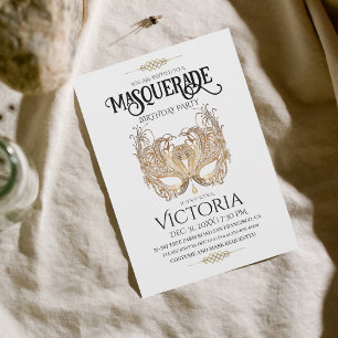 Elegant Gold Masquerade Party Birthday Invitation