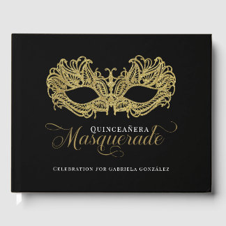 Elegant Gold Masquerade Quinceanera Guest Book