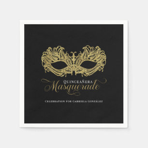 Elegant Gold Masquerade Quinceanera Party Napkin