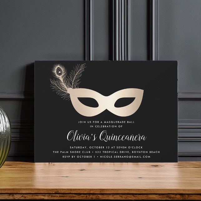 Elegant Gold Masquerade Theme Quinceanera Invitation (Creator Uploaded)