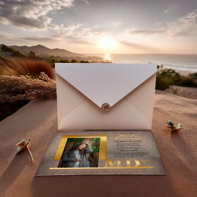 Elegant Gold MD Caduceus Photo Graduation Acrylic Invitations (Elegant  Gold Tone "MD" Medical Doctor Physician's Caduceus Photo Graduation Acrylic Invitations)