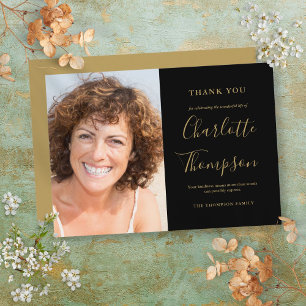 Elegant Gold Memorial Funeral Photo Thank You Card