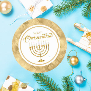 Elegant Gold Menorah Jewish Merry Chrismukkah Classic Round Sticker