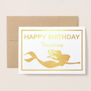 Elegant Gold Mermaid Happy Birthday Real Foil Card