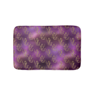 Elegant Gold Mermaid Pattern Purple Metallic Shiny Bath Mat