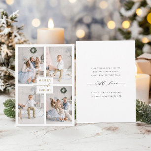 Elegant Gold Merry & Bright 4 Photo Holiday Card
