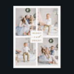 Elegant Gold Merry & Bright 4 Photo Holiday  Postcard<br><div class="desc">Simple and elegant holiday photo postcard.  For more advanced customisation of this design,  please click the Customise Further link to change the font,  size,  colour,  etc.</div>