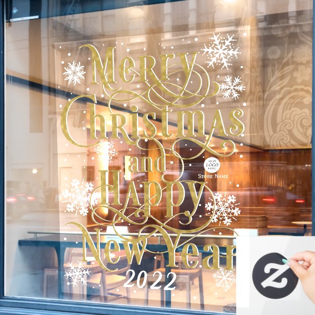 Elegant Gold Merry Christmas and Happy New Year  (Cafe Window)