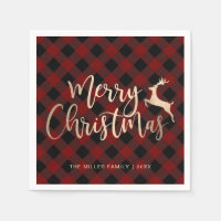 Elegant Gold Merry Christmas Black & Red Plaid