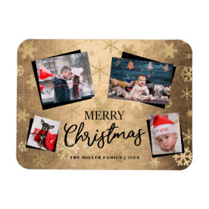 Elegant Gold Merry Christmas Custom Photo Collage Magnet