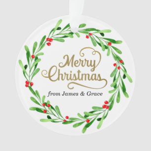 Elegant Gold Merry Christmas Family Holiday Photo Ornament