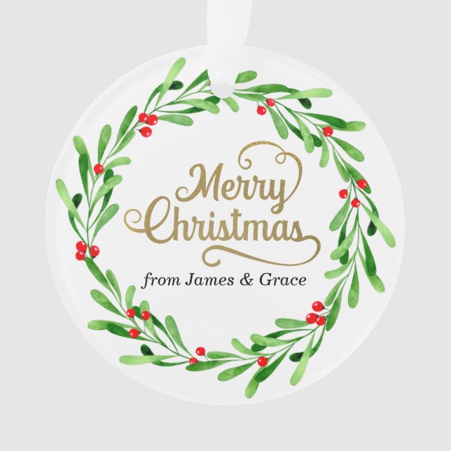 Elegant Gold Merry Christmas Family Holiday Photo Ornament (Front)