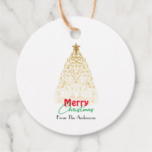 Elegant gold Merry Christmas filigree tree Favour Tags