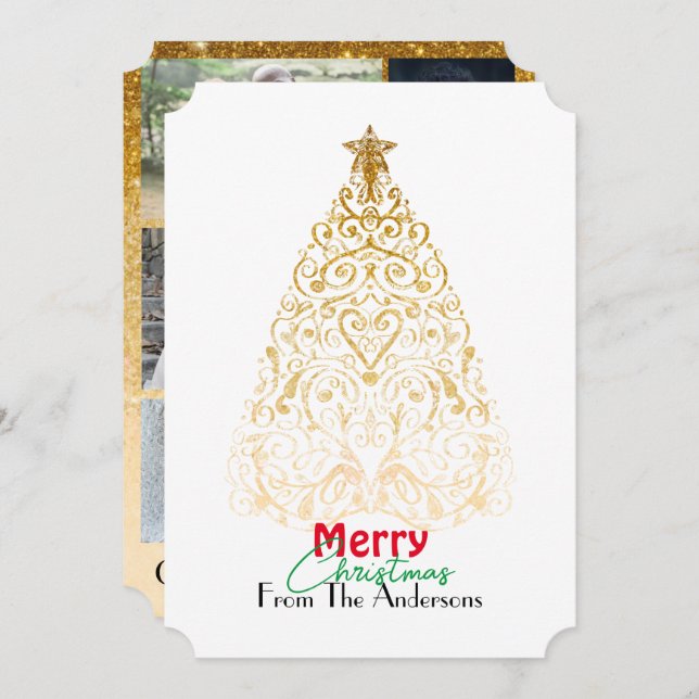 Elegant gold Merry Christmas filigree tree  Thank You Card (Front/Back)