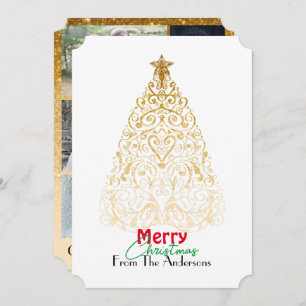 Elegant gold Merry Christmas filigree tree  Thank You Card