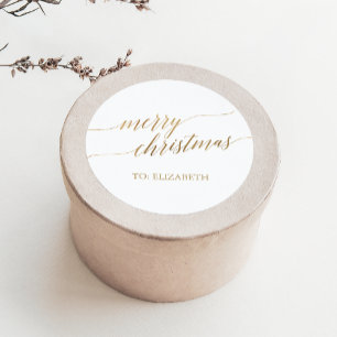 Elegant Gold Merry Christmas Gift Name Classic Round Sticker