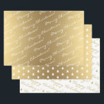 Elegant Gold Merry Christmas Happy Holidays text Wrapping Paper Sheet<br><div class="desc">A set of holiday designs with hand script "Merry Christmas" and "Happy Holidays" and Christmas trees,  very elegant on shiny gold foil background,  best for the holiday season gift wrapping.</div>