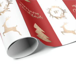 Elegant Gold Merry Christmas Monogram Wrapping Paper