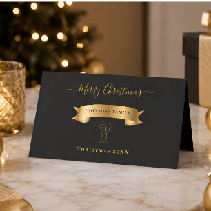 Elegant Gold Merry Christmas Personalised  Place Card