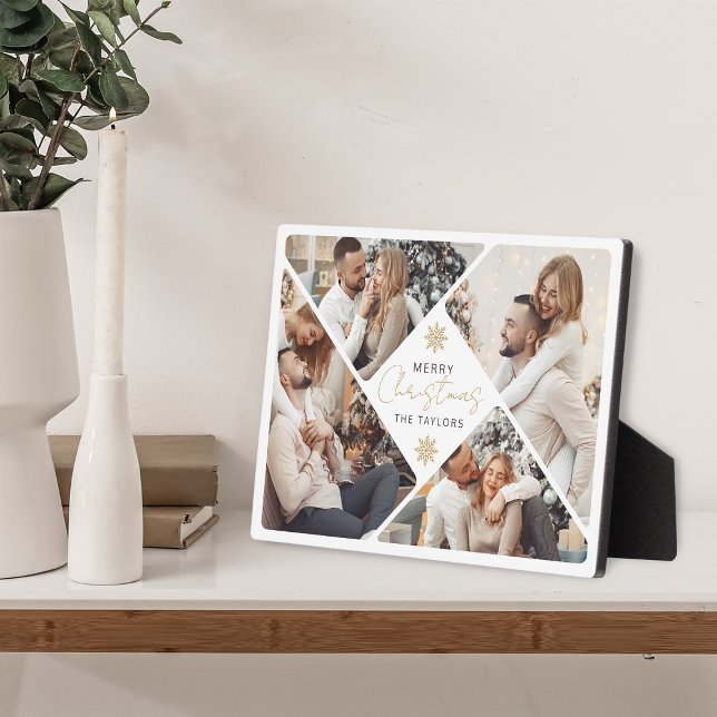 Elegant Gold Merry Christmas Photo Collage Plaque (Creator Uploaded)