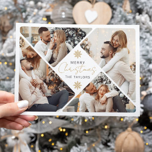 Elegant Gold Merry Christmas Photo Frame Collage Holiday Card