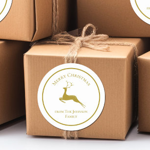 Elegant Gold Merry Christmas Reindeer Custom Gift Classic Round Sticker