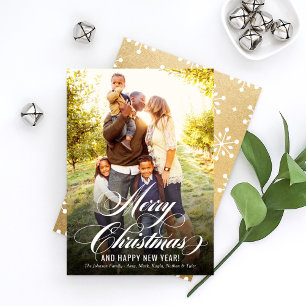 Elegant Gold Merry Christmas Script Photo Holiday Card