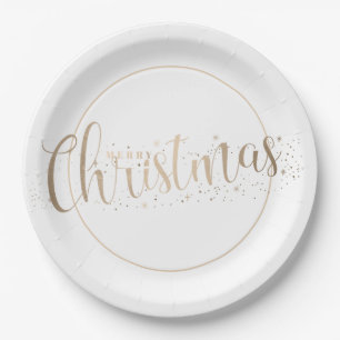 Elegant Gold Merry Christmas Topography Paper Plate