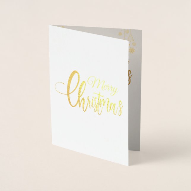 Elegant Gold Merry Christmas Tree Custom Photo Foi Foil Card (Front)