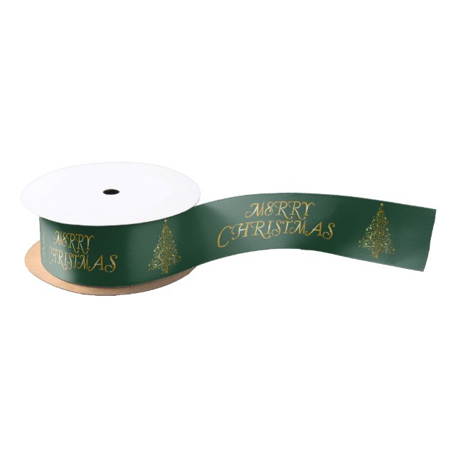 Elegant gold Merry Christmas Tree Satin Ribbon (Spool)