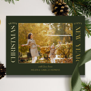 Elegant Gold Merry Christmas Typography Photo Foil Holiday Card