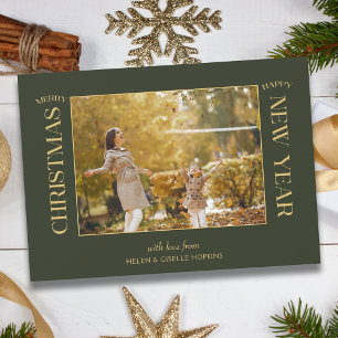 Elegant Gold Merry Christmas Typography Photo Holiday Card