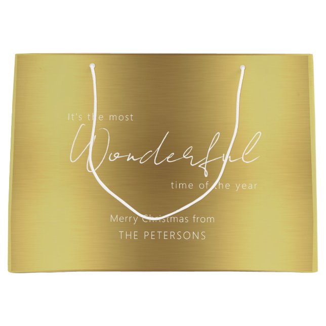 Elegant Gold Merry Christmas with Name Large Gift Bag (Front)