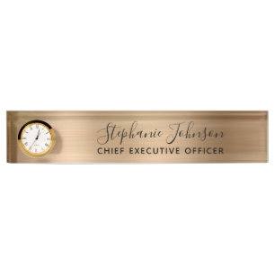 Elegant Gold Metallic Boss Lady CEO Clock Nameplate