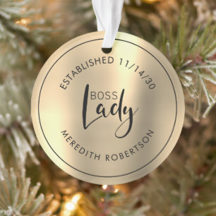 Elegant Gold Metallic Boss Lady Established Date Ornament