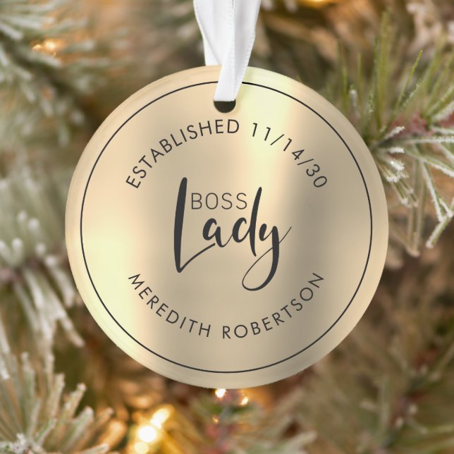 Elegant Gold Metallic Boss Lady Established Date Ornament (Tree)